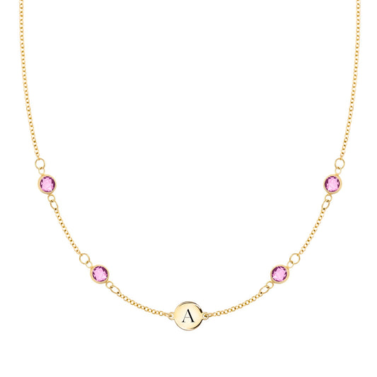 1 Letter & 4 Petite Pink Sapphire Necklace in 14k Gold (October)