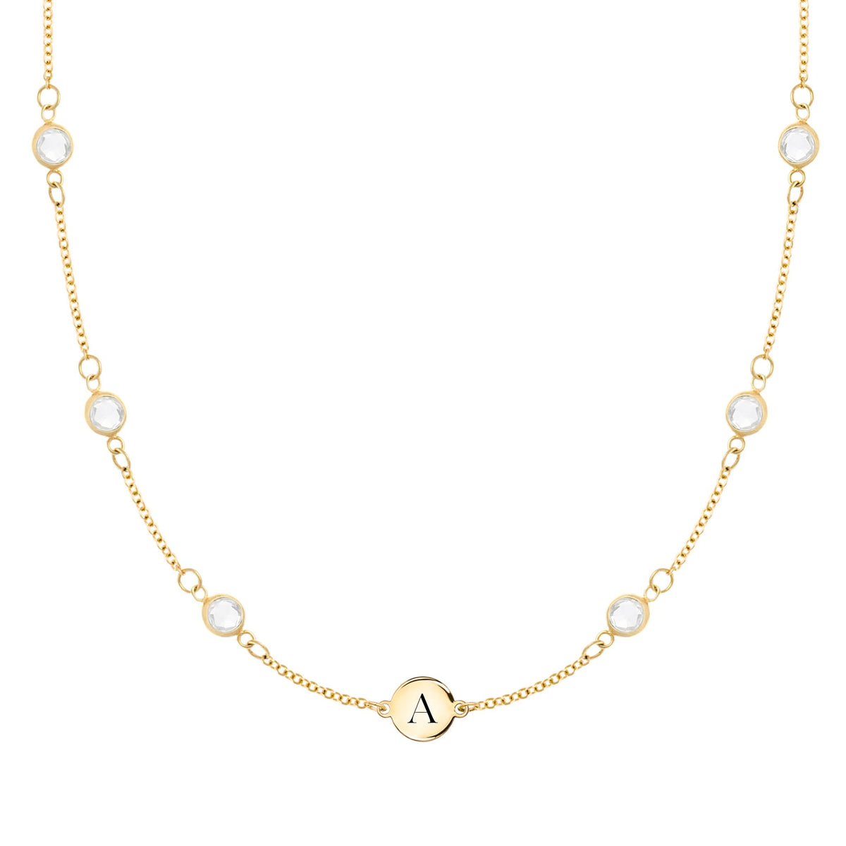 1 Letter & 6 Petite Birthstone Necklace in 14k Gold (Double Spacing)