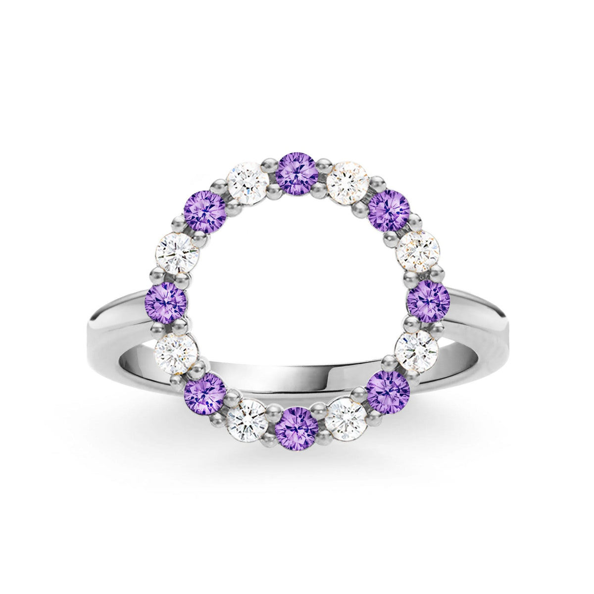 Rosecliff Circle Diamond & Amethyst Ring in 14k Gold (February)