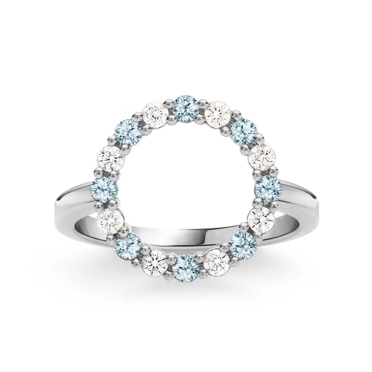 Rosecliff Circle Diamond & Nantucket Blue Topaz Ring in 14k Gold (December)