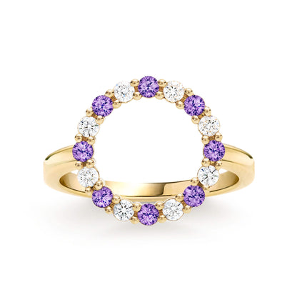Rosecliff Circle Diamond & Amethyst Ring in 14k Gold (February)