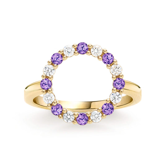 Rosecliff Circle Diamond & Amethyst Ring in 14k Gold (February)