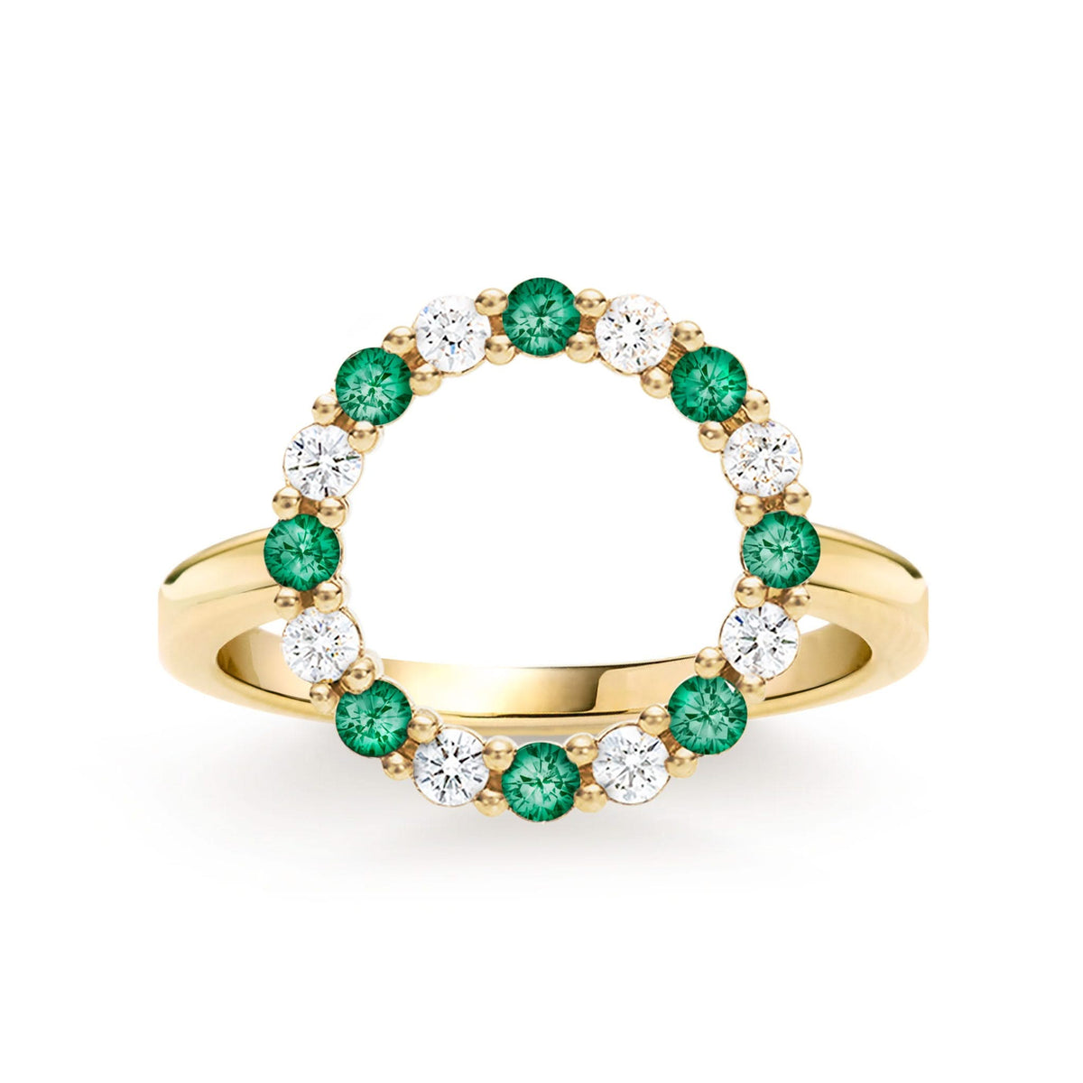 Rosecliff Circle Diamond & Emerald Ring in 14k Gold (May)