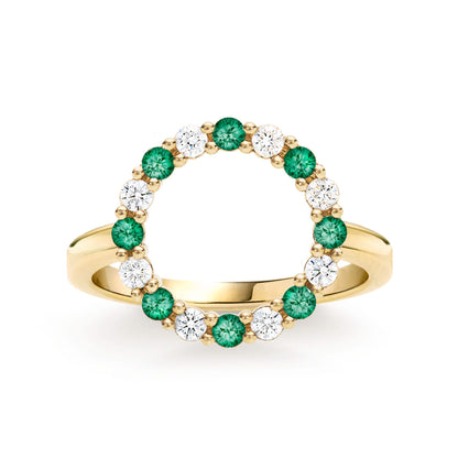 Rosecliff Circle Diamond & Emerald Ring in 14k Gold (May)