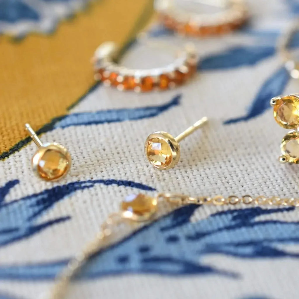 Petite Citrine Stud Earrings in 14k Gold (November)