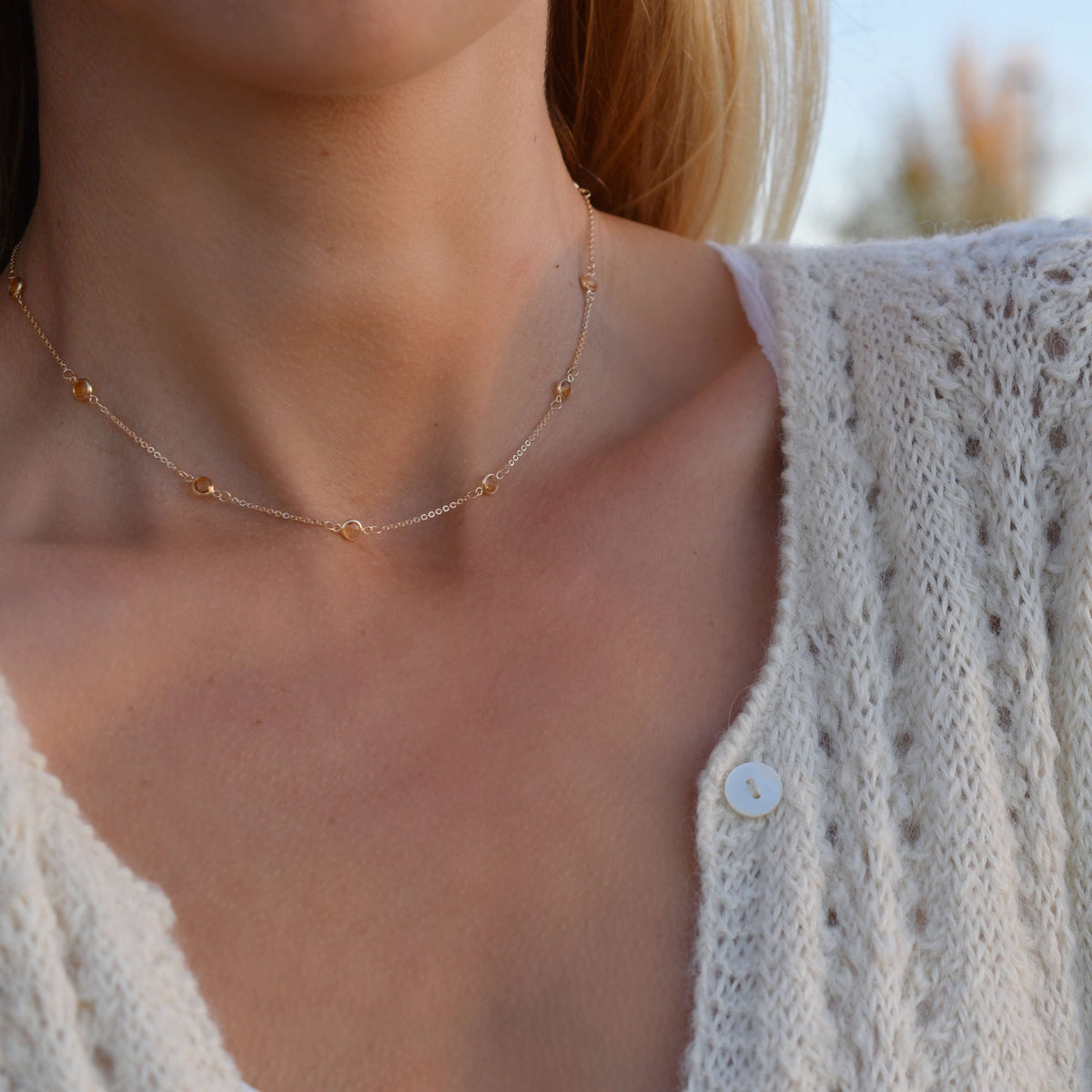 Bayberry 11 Citrine Necklace in 14k Gold (November)