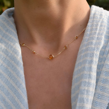 1 Grand & 4 Petite Citrine Necklace in 14k Gold (November)