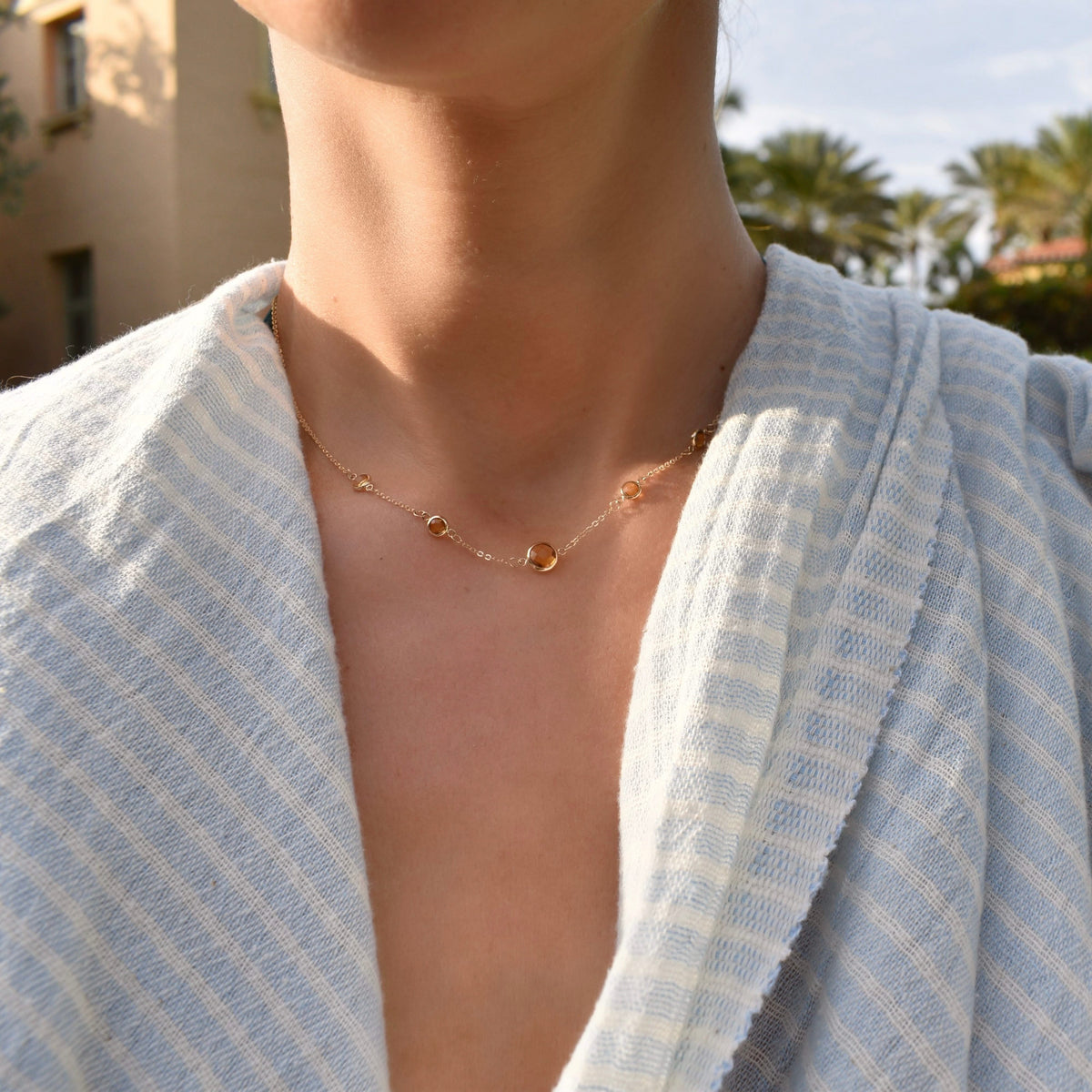 1 Grand & 4 Petite Citrine Necklace in 14k Gold (November)