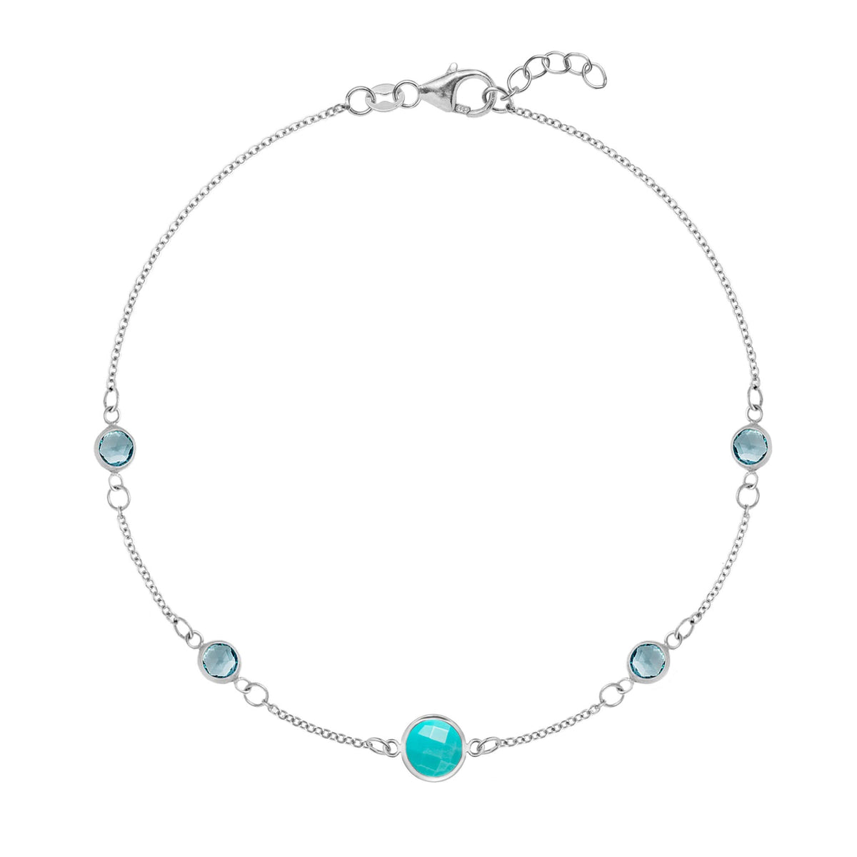 1 Grand Turquoise & 4 Petite Nantucket Blue Topaz Bracelet in 14k Gold (December)