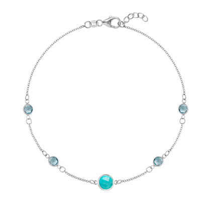 1 Grand Turquoise & 4 Petite Nantucket Blue Topaz Bracelet in 14k Gold (December)