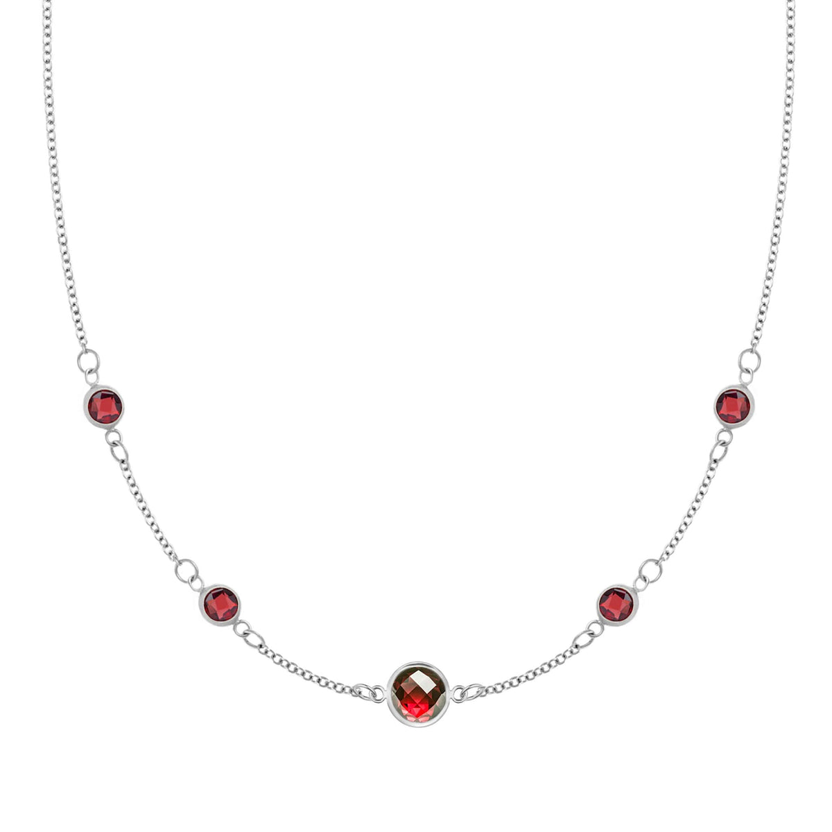 1 Grand & 4 Petite Garnet Necklace in 14k Gold (January)