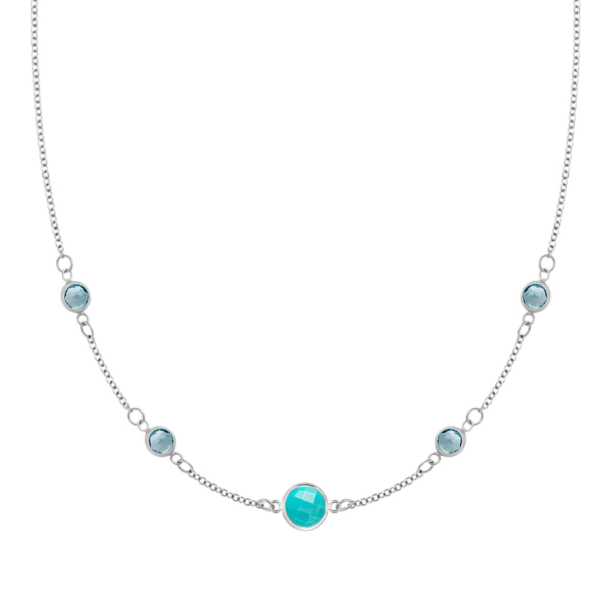 1 Grand Turquoise & 4 Petite Nantucket Blue Topaz Necklace in 14k Gold (December)