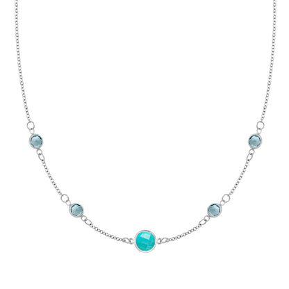 1 Grand Turquoise & 4 Petite Nantucket Blue Topaz Necklace in 14k Gold (December)