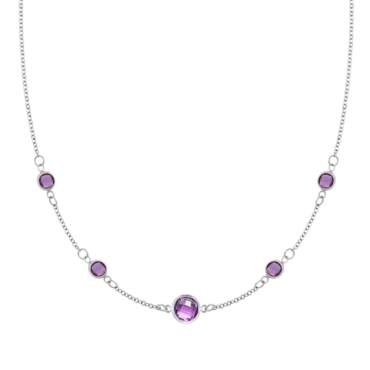 1 Grand & 4 Petite Amethyst Necklace in 14k Gold (February)