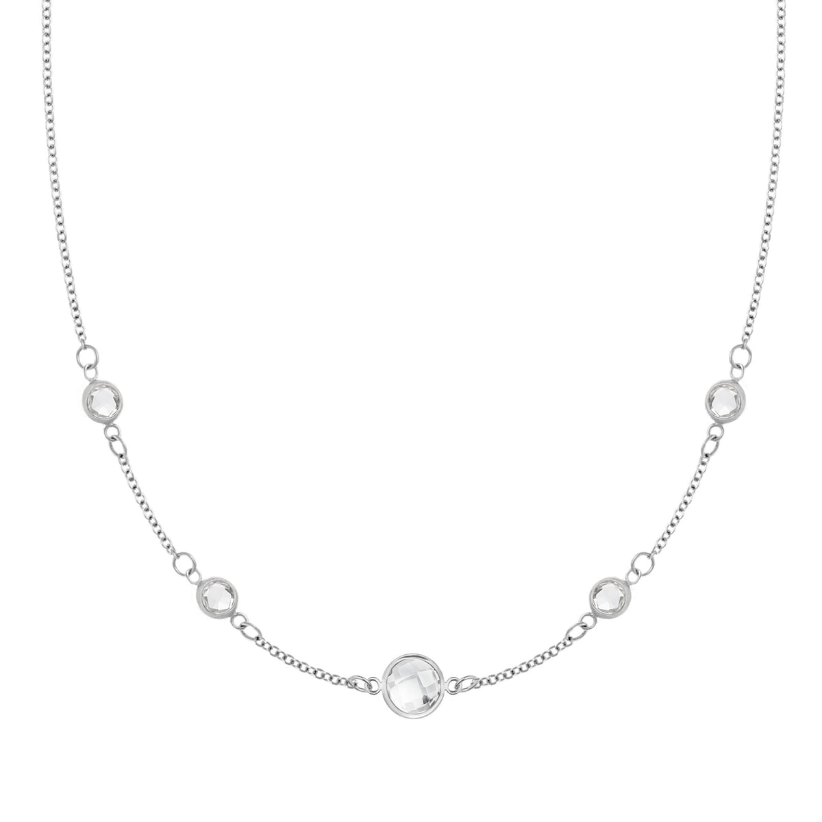 1 Grand & 4 Petite White Topaz Necklace in 14k Gold (April)