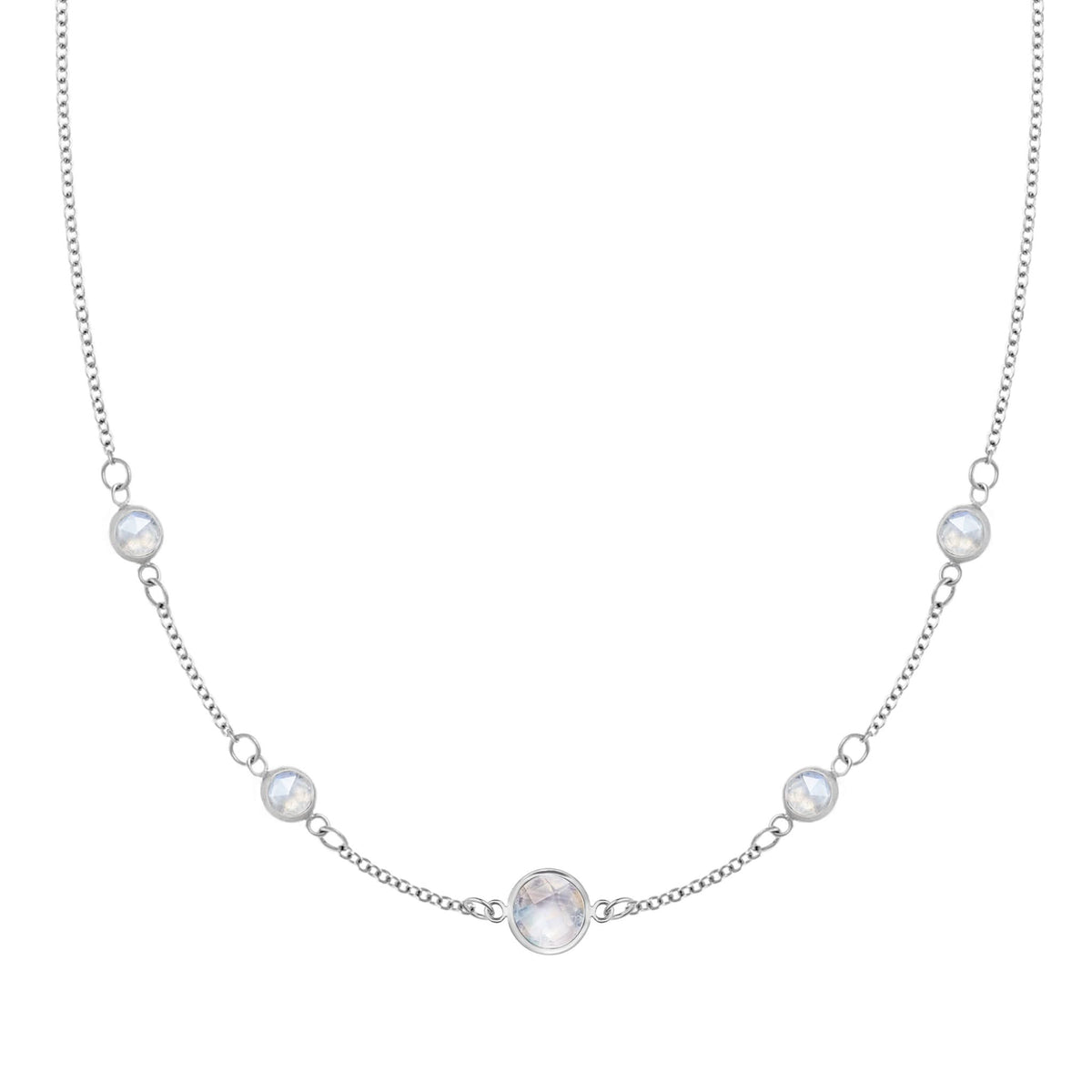 1 Grand & 4 Petite Moonstone Necklace in 14k Gold (June)