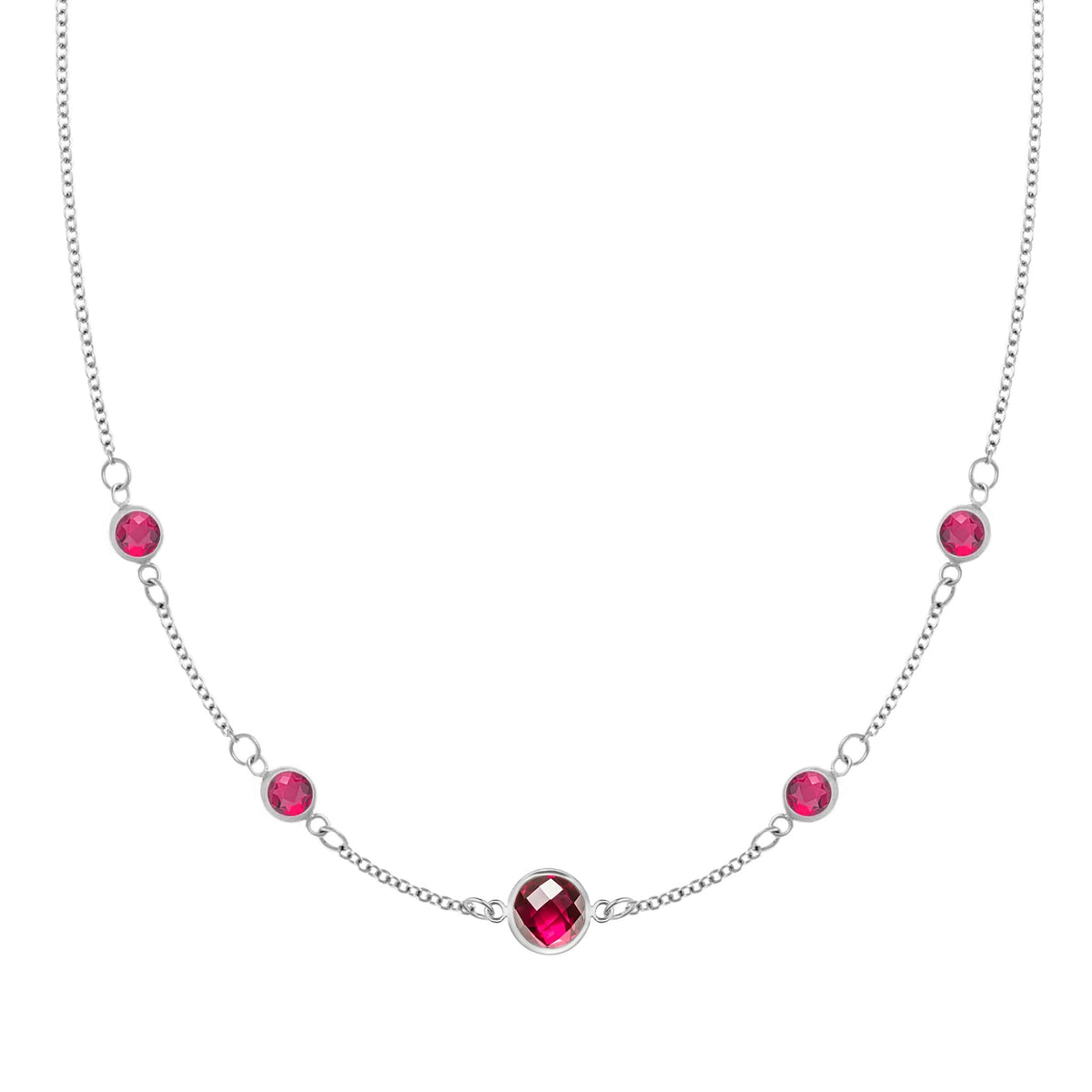 1 Grand & 4 Petite Ruby Necklace in 14k Gold (July)