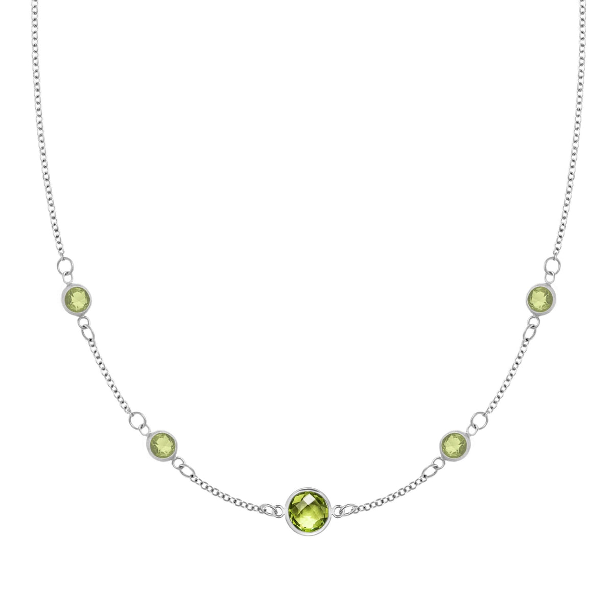 1 Grand & 4 Petite Peridot Necklace in 14k Gold (August)