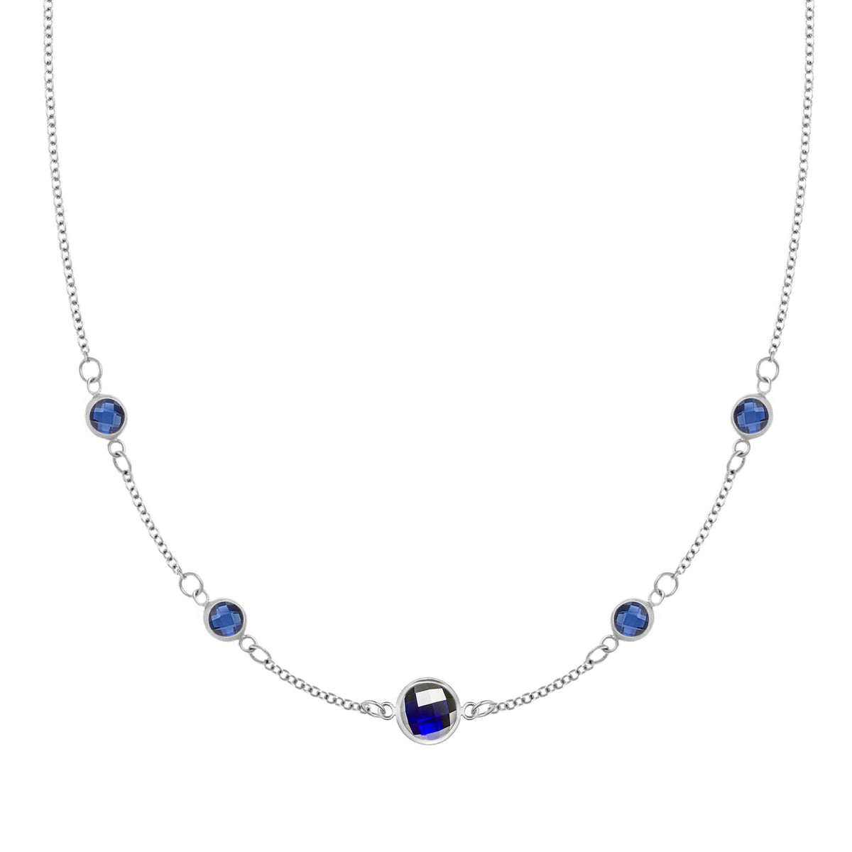1 Grand & 4 Petite Sapphire Necklace in 14k Gold (September)