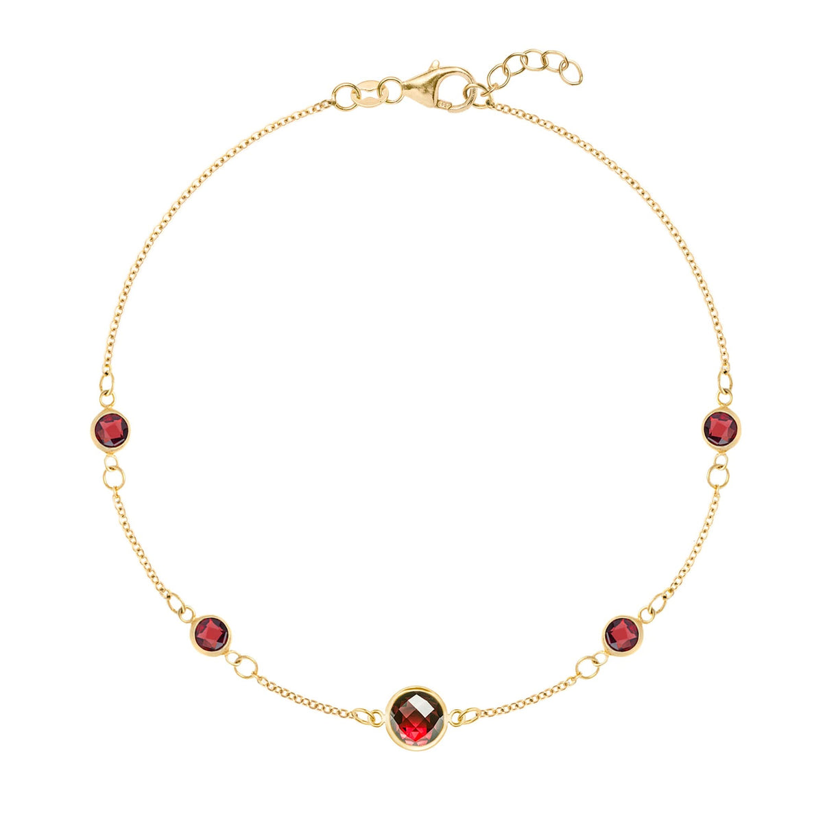 1 Grand & 4  Petite Garnet Bracelet in 14k Gold (January)