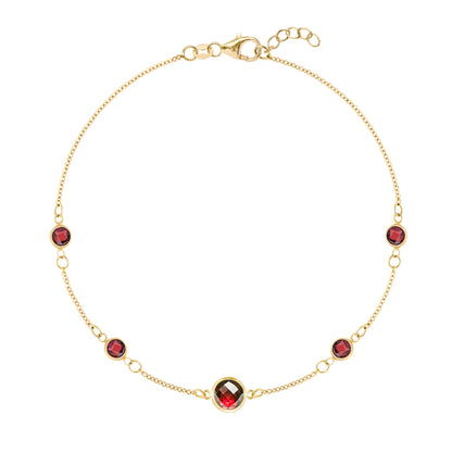 1 Grand & 4  Petite Garnet Bracelet in 14k Gold (January)