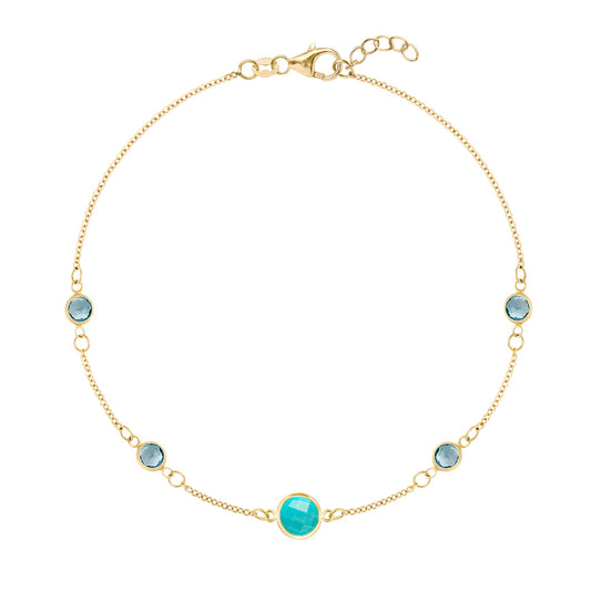 1 Grand Turquoise & 4 Petite Nantucket Blue Topaz Bracelet in 14k Gold (December)