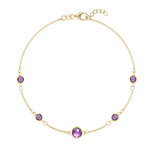 1 Grand & 4 Petite Amethyst Bracelet in 14k Gold (February)