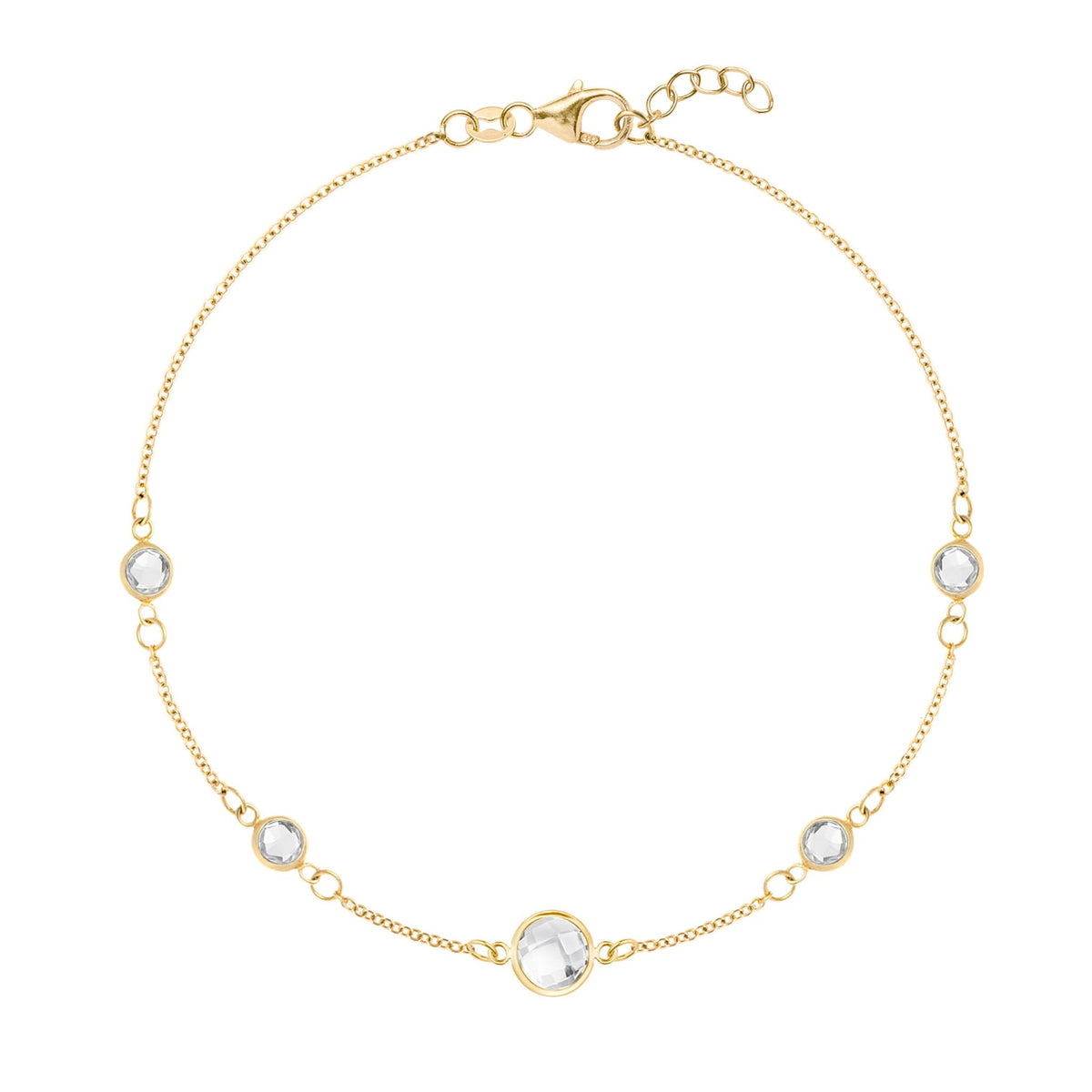 1 Grand & 4 Petite White Topaz Bracelet in 14k Gold (April)