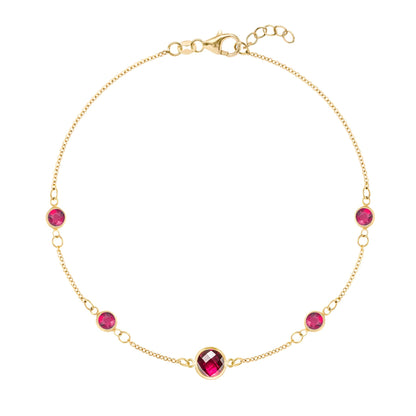 1 Grand & 4 Petite Ruby Bracelet in 14k Gold (July)