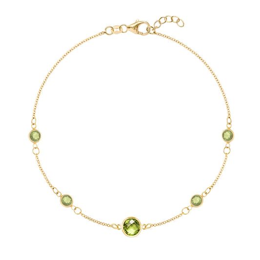 1 Grand & 4 Petite Peridot Bracelet in 14k Gold (August)
