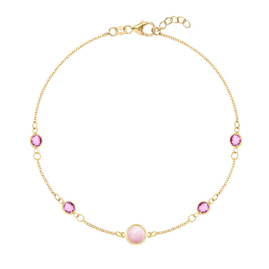 1 Grand Pink Opal & 4 Petite Pink Sapphire Bracelet in 14k Gold (October)