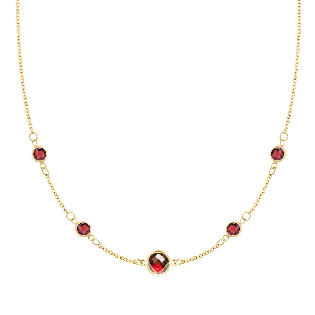 1 Grand & 4 Petite Garnet Necklace in 14k Gold (January)