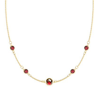 1 Grand & 4 Petite Garnet Necklace in 14k Gold (January)