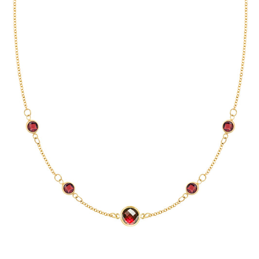 1 Grand & 4 Petite Garnet Necklace in 14k Gold (January)