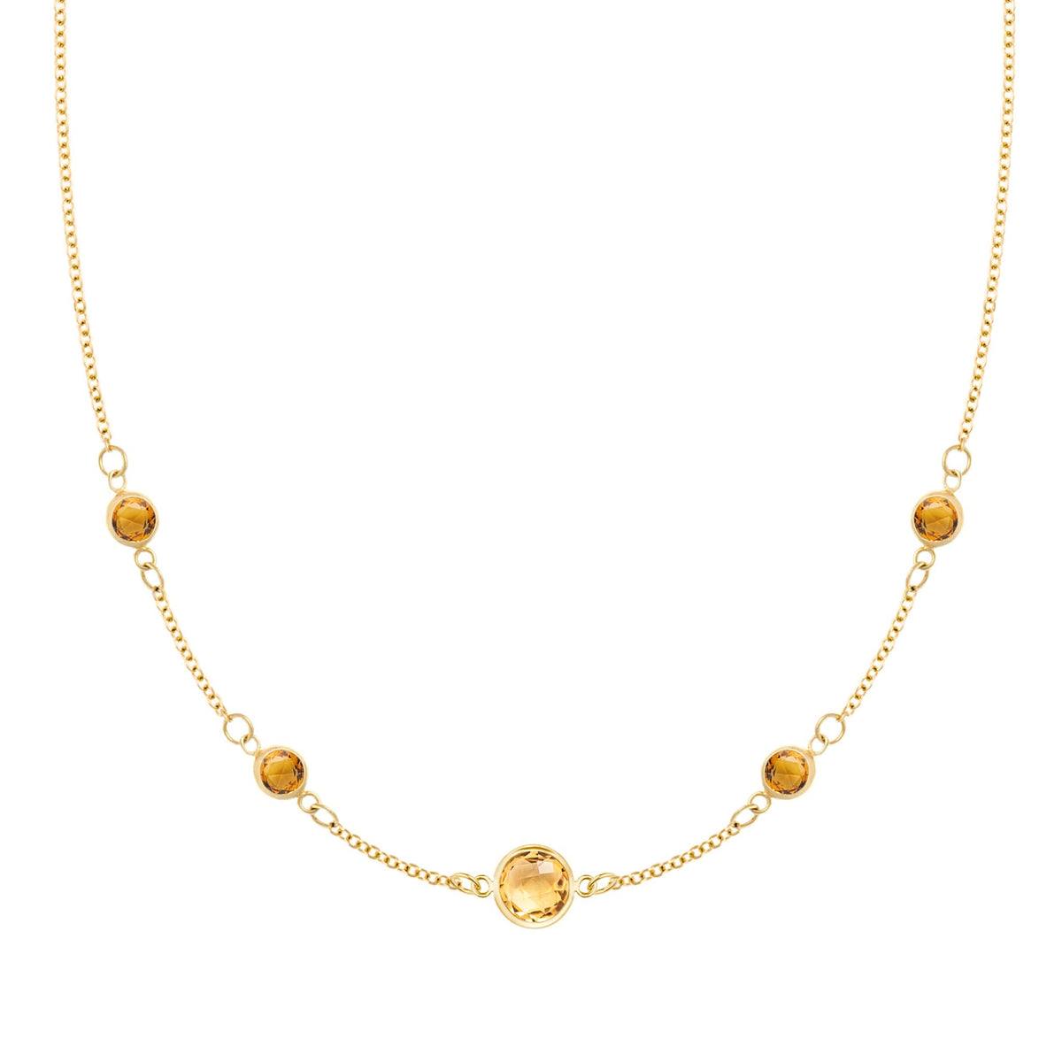 1 Grand & 4 Petite Citrine Necklace in 14k Gold (November)