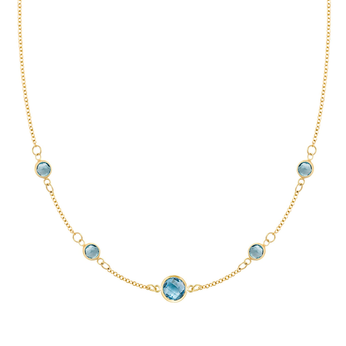 1 Grand & 4 Petite Nantucket Blue Topaz Necklace in 14k Gold (December)