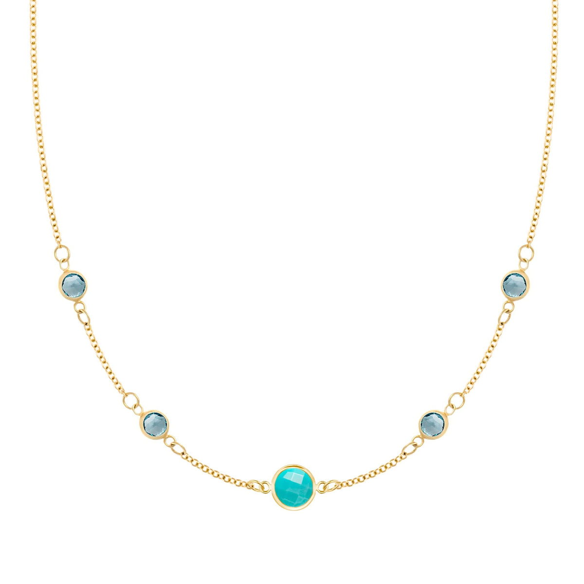 1 Grand Turquoise & 4 Petite Nantucket Blue Topaz Necklace in 14k Gold (December)