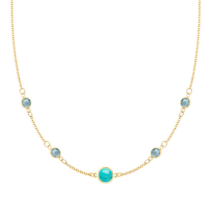 1 Grand Turquoise & 4 Petite Nantucket Blue Topaz Necklace in 14k Gold (December)