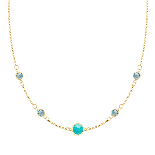 1 Grand Turquoise & 4 Petite Nantucket Blue Topaz Necklace in 14k Gold (December)