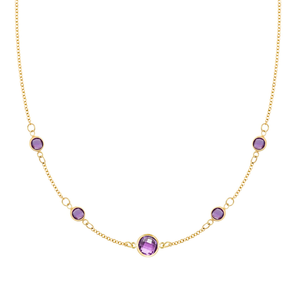 1 Grand & 4 Petite Amethyst Necklace in 14k Gold (February)