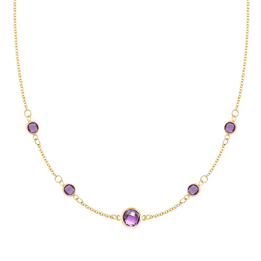 1 Grand & 4 Petite Amethyst Necklace in 14k Gold (February)