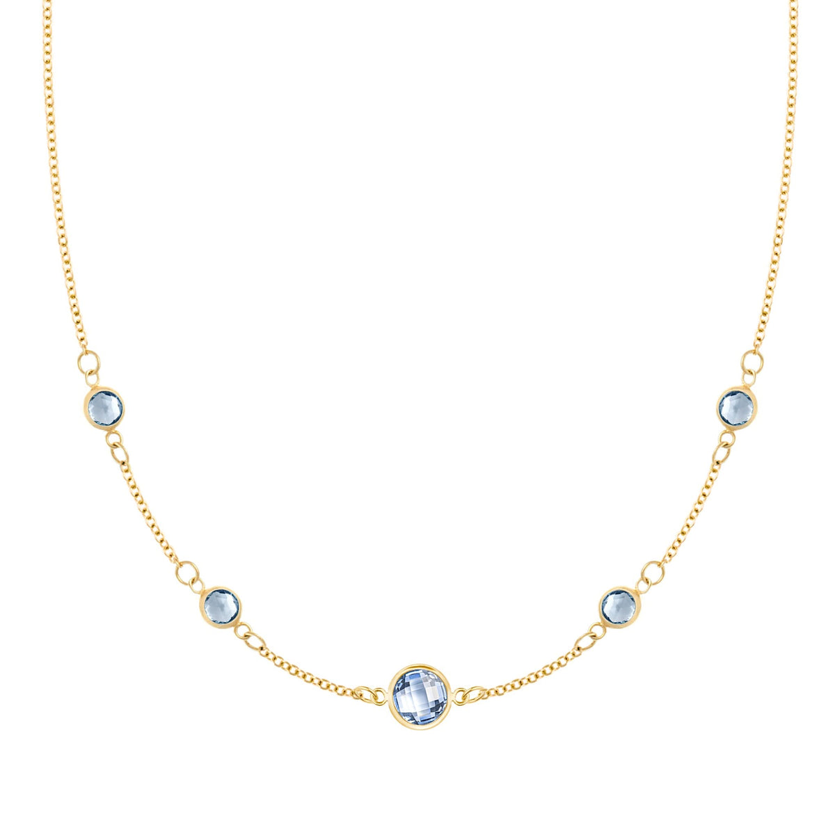 1 Grand & 4 Petite Aquamarine Necklace in 14k Gold (March)