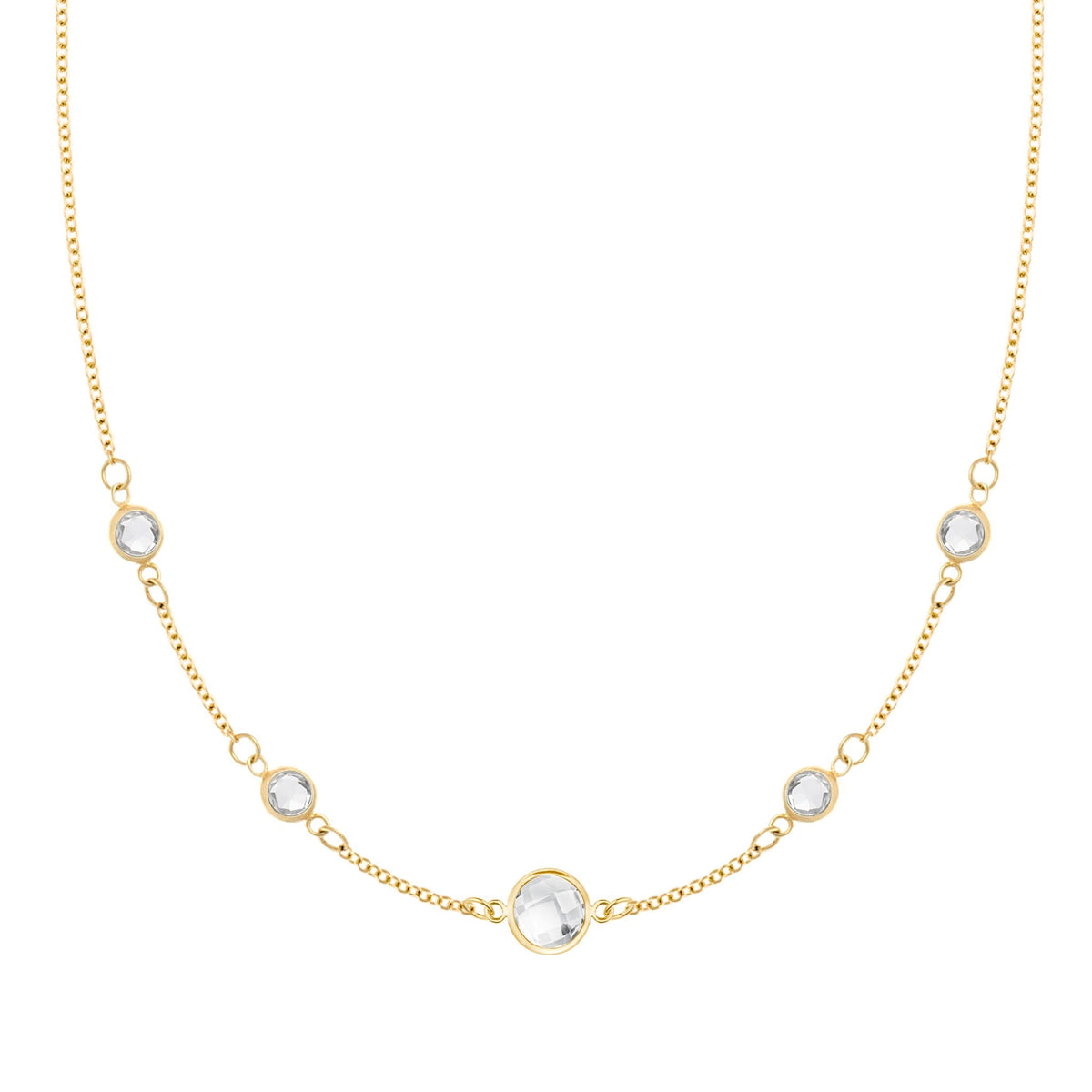 1 Grand & 4 Petite White Topaz Necklace in 14k Gold (April)