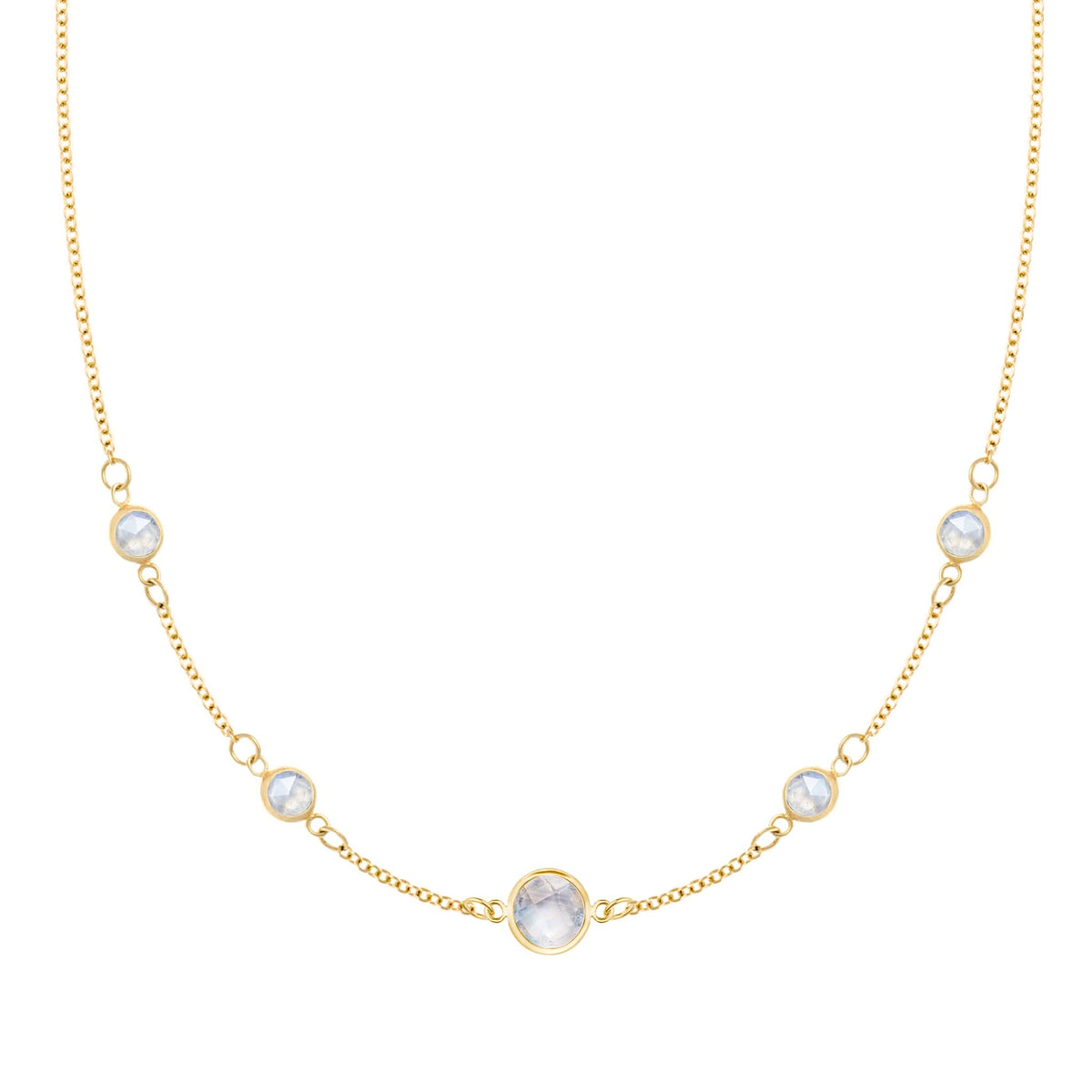 1 Grand & 4 Petite Moonstone Necklace in 14k Gold (June)