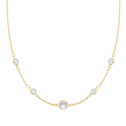 1 Grand & 4 Petite Moonstone Necklace in 14k Gold (June)