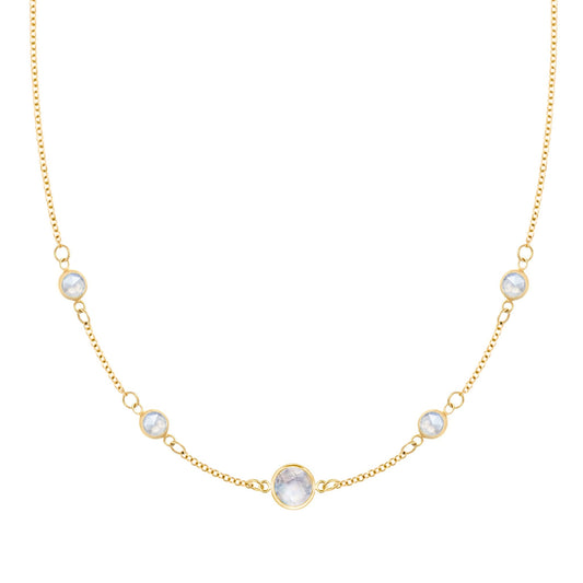 1 Grand & 4 Petite Moonstone Necklace in 14k Gold (June)