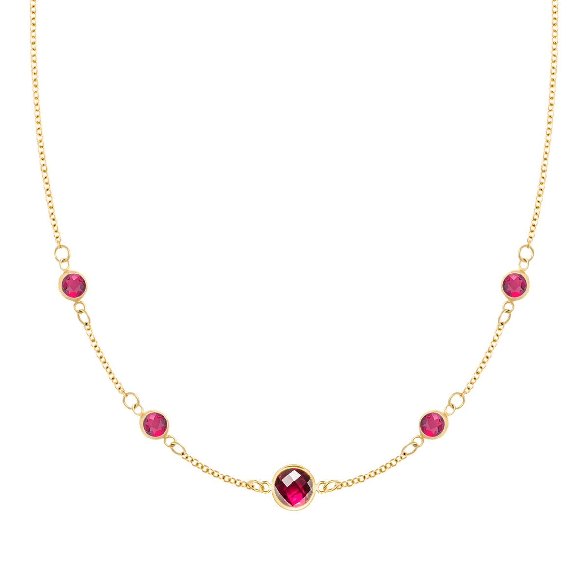 1 Grand & 4 Petite Ruby Necklace in 14k Gold (July)