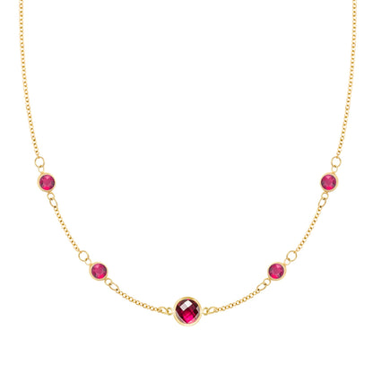 1 Grand & 4 Petite Ruby Necklace in 14k Gold (July)