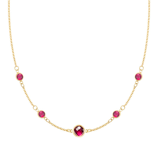 1 Grand & 4 Petite Ruby Necklace in 14k Gold (July)