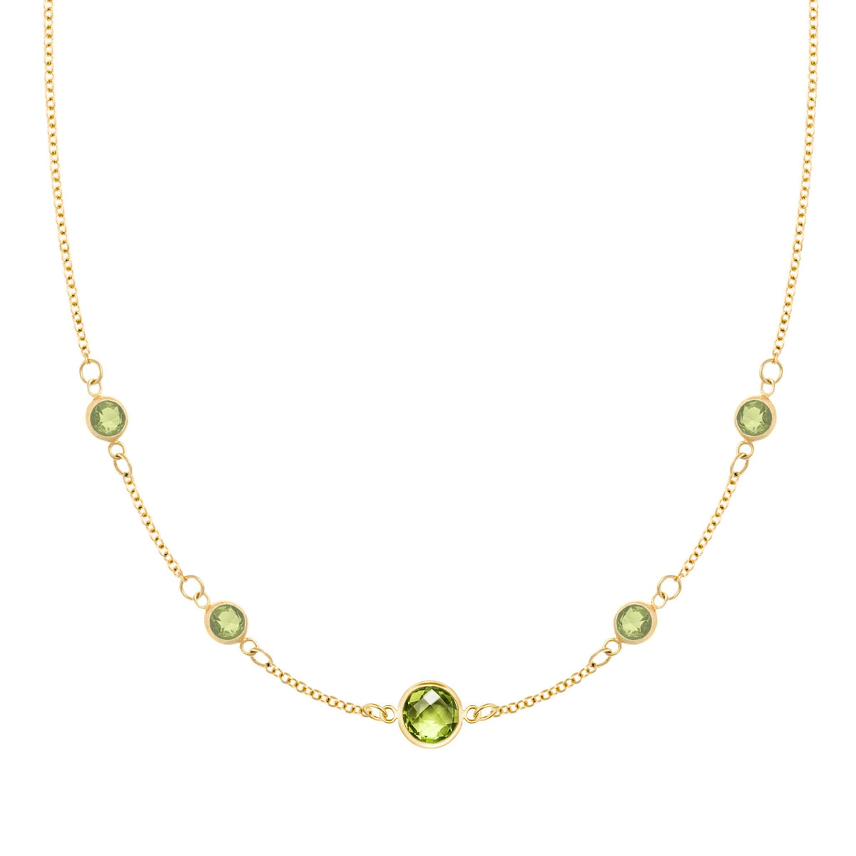 1 Grand & 4 Petite Peridot Necklace in 14k Gold (August)
